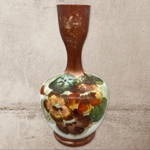 Antique Hand Painted Victorian Bristol Ware Brown Peach Floral Vase